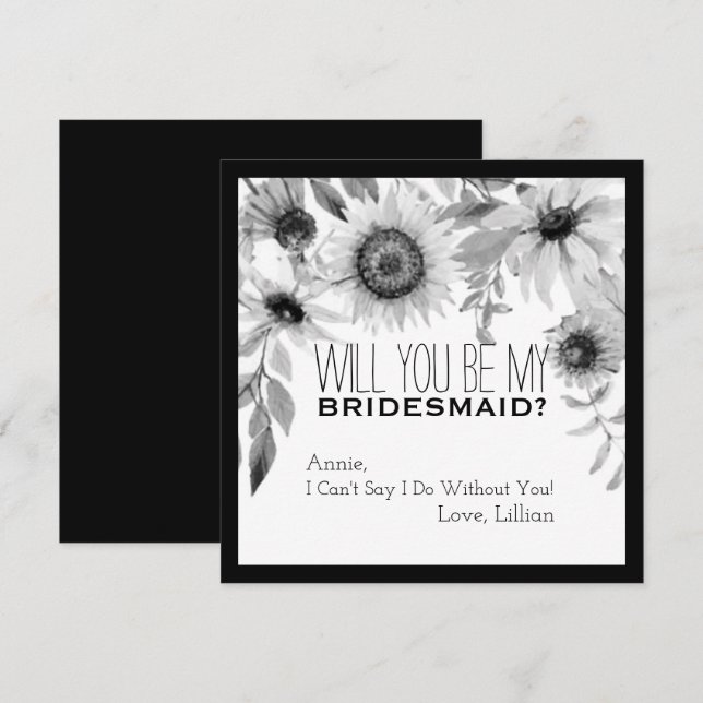 Rustic Solros blir min bridesmaid Inbjudningar (Fram/baksida)