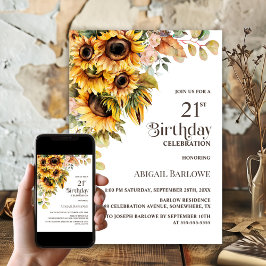 Rustic Solros Blommigt 21:a födelsedagen Party Inbjudningar
