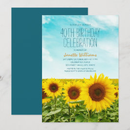 Rustic Solros Blommigt 40:e födelsedagen Party Inbjudningar