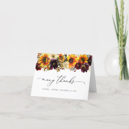 Rustic Solros Blommigt Autumn Burgundy Bröllop Tack Kort
