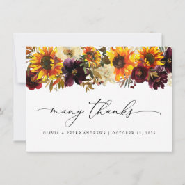 Rustic Solros Blommigt Autumn Burgundy Bröllop Tack Kort