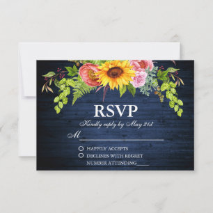 Rustic Solros Blommigt Blue Wood Bröllop OSA Kort