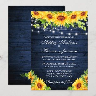 Rustic Solros Blommigt Blue Wood String Ljus Inbjudningar
