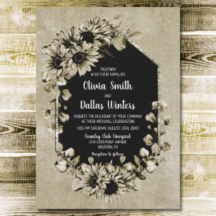 Rustic Solros Blommigt Geometric Bröllop Inbjudningar