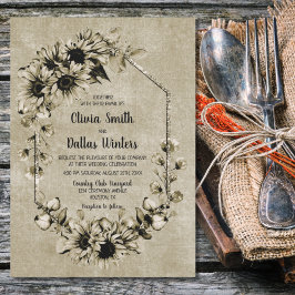 Rustic Solros Blommigt Geometric Bröllop Inbjudningar
