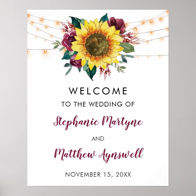 Rustic Solros Blommigt Ljus Bröllop Poster (Framsidan)