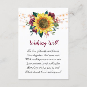 Rustic Solros Blommigt Ljus Wishing-well Tilläggskort