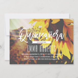 Rustic Solros Blommigt Quinceanera 15:e födelsedag Inbjudningar