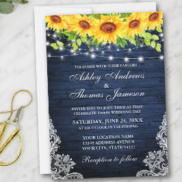 Rustic Solros Blommigt Snöre Blue Wood Ljus Inbjudningar