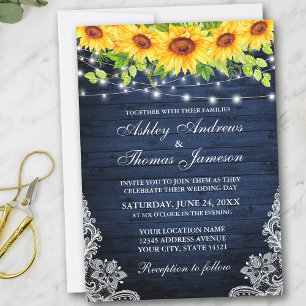 Rustic Solros Blommigt Snöre Blue Wood Ljus Inbjudningar