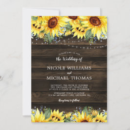 Rustic Solros Blommigt String Ljus Bröllop Inbjudningar