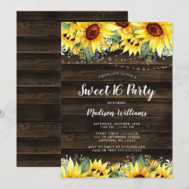 Rustic Solros Blommigt String Ljus Sweet 16 Inbjudningar