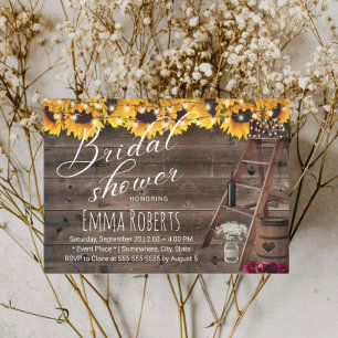 Rustic Solros Blommigt Vin Barrel Möhippa Inbjudningar
