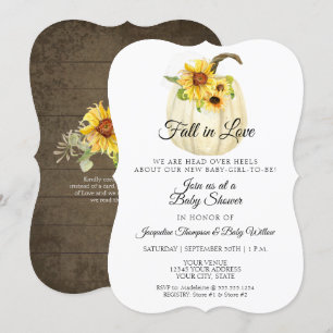 Rustic Solros Blommigt Vita Pumpkin Baby Shower Inbjudningar
