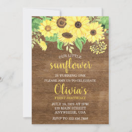 Rustic Solros Blommigt Wood Summer First Birthday Inbjudningar
