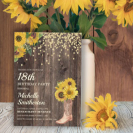 Rustic Solros Boots Glitter 18:e födelsedagen Inbjudningar