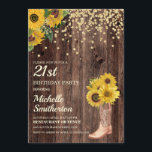 Rustic Solros Boots Glitter 21:a födelsedagen Inbjudningar<br><div class="desc">Rustiskt trä,  gult solblommor med guld glitter och en cowboybock med blommor 21:a födelsedag för kvinnor. Kontakta oss om du behöver hjälp med anpassning eller om du vill begära matchande produkter.</div>