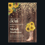 Rustic Solros Boots Glitter 50:e födelsedagen Inbjudningar<br><div class="desc">Rustiskt trä,  gult solblommor med guld glitter och en cowboybock med blommor 50 födelsedagsfest inbjudan för kvinnor. Kontakta oss om du behöver hjälp med anpassning eller om du vill begära matchande produkter.</div>