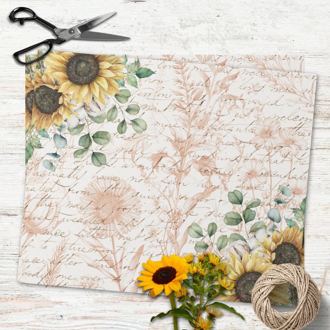 Rustic Solros Bouquet Vintage Brev Decoupage Presentpapper (In situ )