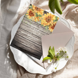 Rustic Solros Bouquet Watercolor Bröllop Inbjudningar