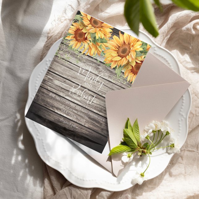 Rustic Solros Bouquet Watercolor Bröllop Inbjudningar (Skapare uppladdad)