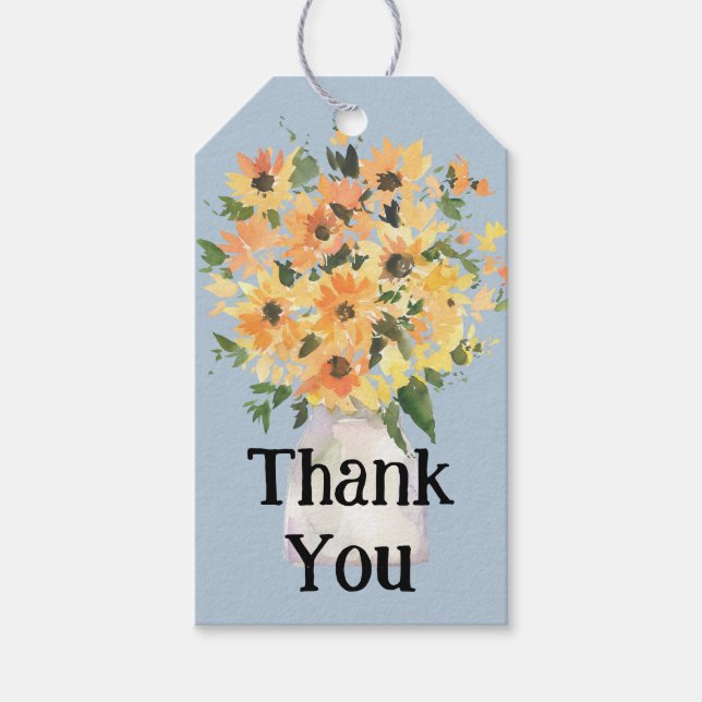 Rustic Solros Bouquet Watercolor Presentetikett (Framsidan)