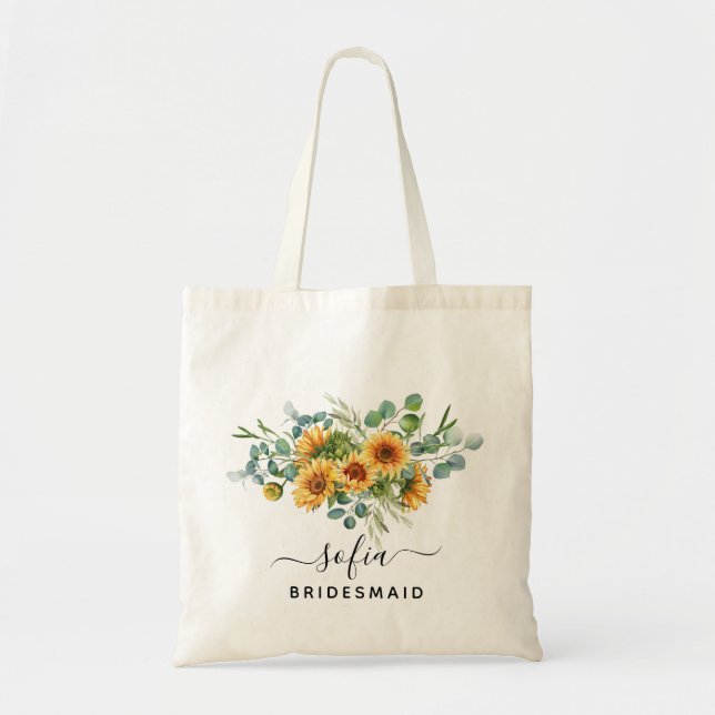 Rustic Solros Bridesmaid Bröllop Tote Tygkasse (Framsidan)