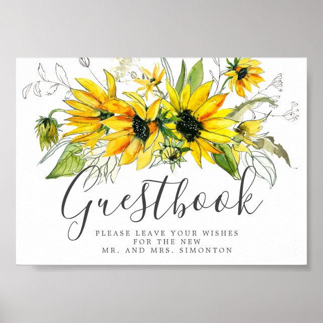 Rustic Solros Bröllop Guestbook-tecken Poster (Framsidan)