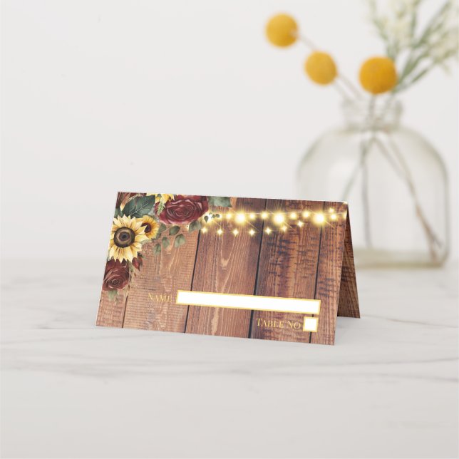 Rustic Solros Bröllop Placeringskort (Framsida)