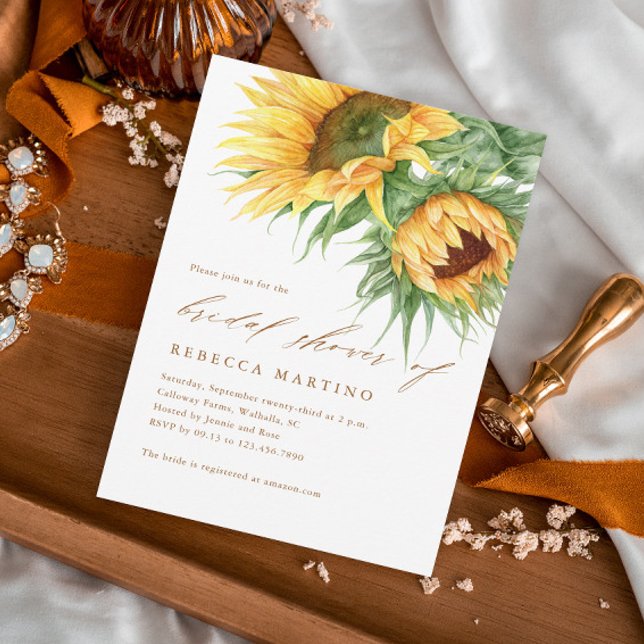 Rustic Solros budget Inbjudningskort för möhippan (Rustic elegant sunflower fall wedding budget bridal shower invitation.)