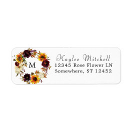 Rustic Solros & Burgundy 1 Blommigt Returadress Etikett