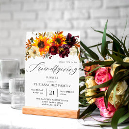 Rustic Solros & Burgundy Blommigt Friendsgiving Inbjudningar