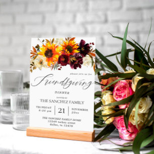 Rustic Solros & Burgundy Blommigt Friendsgiving Inbjudningar