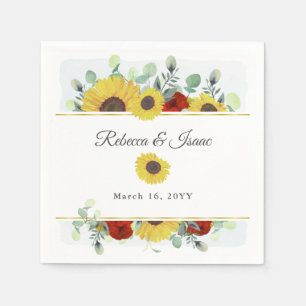 Rustic Solros Burgundy Red Blommigt Bröllop Pappersservett