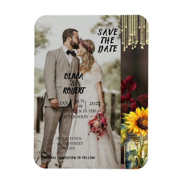 Rustic Solros, Burgundy ro, Wood, Light, Burk Magnet (Vertikal)