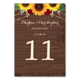 Rustic Solros Burgundy Röd ros Wood Bröllop Bordsnummer