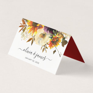 Rustic Solros Burgundy Watercolor Fall Wedding Kort