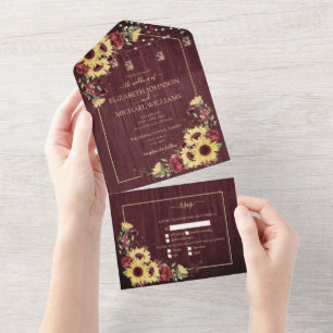Rustic Solros Burgundy Wood Blommigt Bröllop