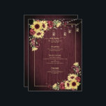 Rustic Solros Burgundy Wood Blommigt Bröllop Meny<br><div class="desc">Skapa perfektens mottagningsinställning med den här varma,  trendig-menydesignen med solrosdesign och blommigt med burgudfärgad vattenfärg,  som har en burgundär träbakgrund,  söt ljus. Perfekt för fall- och vinterbröllop. Copyright Elegant Inbjudan,  alla höger reserverade.</div>