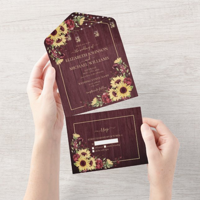 Rustic Solros Burgundy Wood Blommigt No Menu (Tearaway)