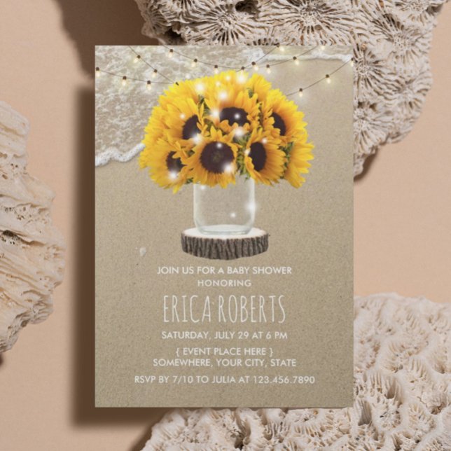 Rustic Solros Burk Beach Baby Shower Inbjudningar (Skapare uppladdad)
