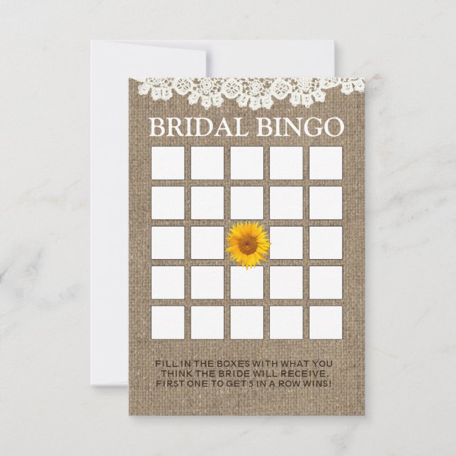 Rustic Solros Burlap Möhippa Bingo-kort (Framsida)