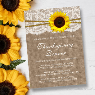 Rustic Solros Burlap & Snöre Thanksgiving Middag Inbjudningar
