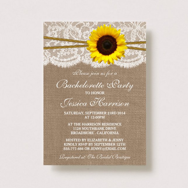 Rustic Solros Burlap, Snöre & Twine Bachelorette Inbjudningar (Skapare uppladdad)