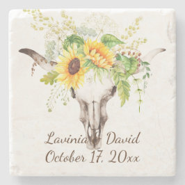 Rustic Solros Cow Skull Horns Bouquet Monogram Stenunderlägg