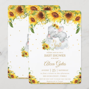 Rustic Solros Cute Elephant Baby Shower Girl Inbjudningar