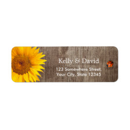 Rustic Solros Cute Ladybug Barn Wood Bröllop Returadress Etikett