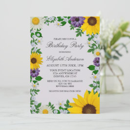 Rustic Solros Daisy Blommigt Birthday Inbjudningar