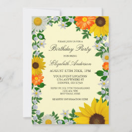 Rustic Solros Daisy Blommigt Birthday Inbjudningar