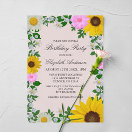 Rustic Solros Daisy Blommigt Birthday Inbjudningar